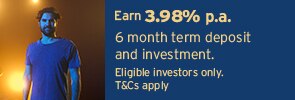 Earn 3.98% p.a. 6 month term deposit and investment. Eligible investors only. T&Cs apply